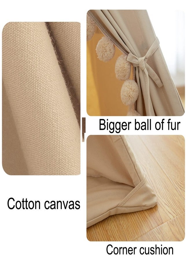 Rongfa Teepee for Kids Tent Indoor with Floor Mat,Carry Bag,Banner,Play Cottage with Star Light, Cotton Canvas Kids Teepee Tent for Girls & Boys, Pompom Ball Design, Foldable Teepee Tent - Image 3